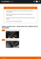 Fabia I Sedan (6Y3) 1.9 TDI Salona filtrs: kā nomainīt? Pakāpeniskas rokasgrāmatas