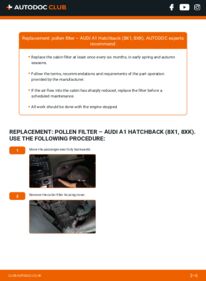 How to carry out replacement: Pollen Filter 1.6 TDI Audi A1 8x