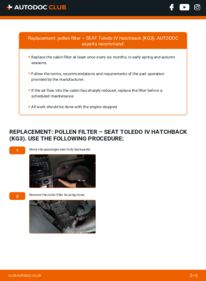 How to carry out replacement: Pollen Filter 1.6 TDI Seat Toledo 4
