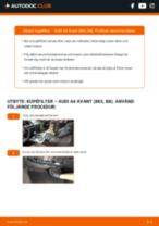Steg-för-steg-guide i PDF om att byta Kupefilter i AUDI A4 Avant (8K5, B8)