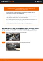 Βήμα-βήμα PDF οδηγιών για να αλλάξετε Φίλτρο αέρα εσωτερικού χώρου σε AUDI A5 Convertible (8F7)