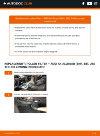 How to carry out replacement: Pollen Filter 2.0 TDI quattro Audi A4 B8 Allroad