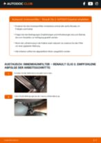 RENAULT CLIO III (BR0/1, CR0/1) Innenraumfilter: PDF-Anleitung zur Erneuerung