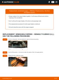 How to carry out replacement: Wiper Blades 1.5 dCi (L30D, L30L, L306, L33F, L33L, L33M, L33V, L33W) RENAULT FLUENCE (L30_)