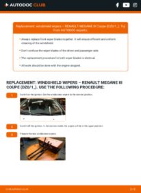 How to carry out replacement: Wiper Blades 1.5 dCi (DZ09, DZ0D, DZ1F, DZ1G, DZ14, DZ29) Renault Megane 3 Coupe