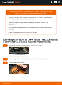 Como realizar a substituição de Escovas do Limpa Vidros 1.5 dCi (DZ09, DZ0D, DZ1F, DZ1G, DZ14, DZ29) Renault Megane 3 Coupe
