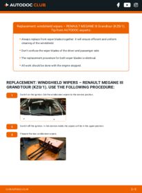 How to carry out replacement: Wiper Blades 1.5 dCi (KZ09, KZ0D, KZ1G, KZ29, KZ14, KZ1W, KZ10, KZ1F,... Renault Megane 3 Grandtour