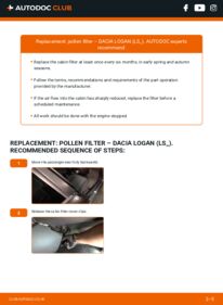 How to carry out replacement: Pollen Filter 1.4 Dacia Logan LS