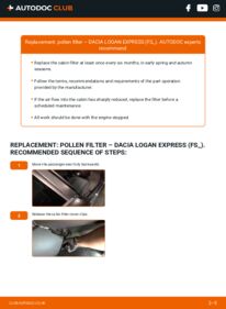 How to carry out replacement: Pollen Filter 1.5 dCi Dacia Logan Express