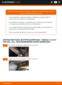 Πώς να πραγματοποιήσετε αντικατάσταση: Φίλτρο αέρα εσωτερικού χώρου na Clio III Van (SB_, SR_) 1.5 dCi