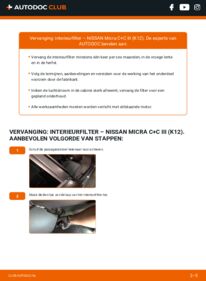 Vervanging uitvoeren: Interieurfilter 1.4 16V Nissan Micra k12 Cabrio