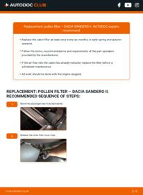 How to carry out replacement: Pollen Filter 1.5 dCi Dacia Sandero Mk2