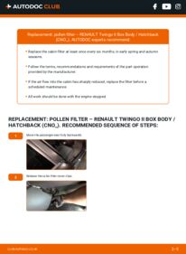 How to carry out replacement: Pollen Filter 1.2 (CN01, CN06) RENAULT Twingo II Kasten / Schrägheck (CNO_)