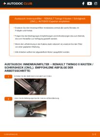 Wie der Wechsel durchführt wird: Innenraumfilter RENAULT Twingo II Kasten / Schrägheck (CNO_) 1.2 (CN01, CN06) tauschen