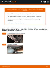 Slik bytter du Kupefilter 1.2 16V (CN04, CN0B) Renault Twingo 2
