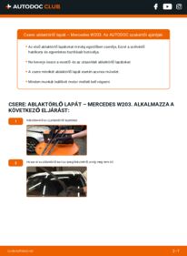 Hogyan végezze a cserét: C 220 CDI (203.006, 203.008) Mercedes W203 Törlőlapát