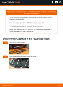 How to carry out replacement: Wiper Blades 1.6 HDi PEUGEOT 207 SW Kasten / Kombi (WK_)