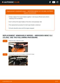 How to carry out replacement: Wiper Blades CLC 220 CDI 2.2 (203.708) Mercedes CLC CL203