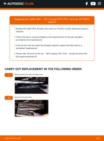 How to carry out replacement: Pollen Filter 3.0 V6 TDI VW Touareg 7p