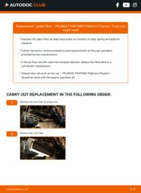 How to carry out replacement: Pollen Filter 1.9 D PEUGEOT PARTNER Platform/Chassis