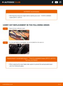 How to carry out replacement: Wiper Blades 1.8 VVT-i (ZRT271_) Toyota Avensis T27 Estate