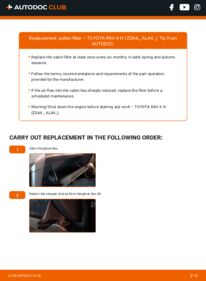 How to carry out replacement: Pollen Filter 2.2 D 4WD (ALA49) TOYOTA RAV 4 IV (ZSA4_, ALA4_)