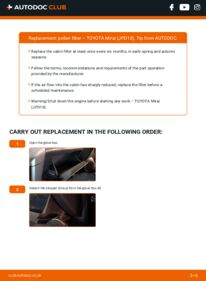 How to carry out replacement: Pollen Filter FCV (JPD10_) TOYOTA MIRAI (JPD1_)