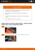 O guia profissional para substituir o produto Escovas do Limpa Vidros no teu Peugeot Expert Tepee 2.0 HDi 120