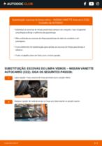 Tutorial passo a passo em PDF sobre a substituição de Escovas do Limpa Vidros no NISSAN VANETTE Bus (C22)