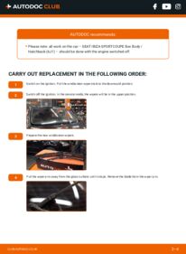 How to carry out replacement: Wiper Blades 1.6 TDI SEAT IBIZA SPORTCOUPE Box Body / Hatchback (6J1)