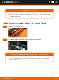 How to carry out replacement: Wiper Blades 1.9 TDI Golf 1j5