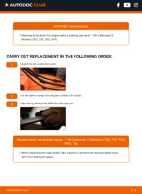 How to carry out replacement: Wiper Blades 2.0 TDI VW California T5 Bus (7EC, 7EF, 7EG, 7HF)
