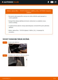 Kā veikt nomaiņu: 2.4 (ANH20W, ANH20) Alphard AH20 Salona filtrs