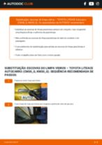 Tutorial passo a passo em PDF sobre a substituição de Escovas do Limpa Vidros no TOYOTA LITEACE Bus (CM30_G, KM30_G)
