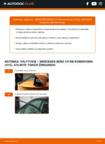 Kaip atlikti keitimą: Mercedes Citan Panel Van 109 CDI 1.5 (415.601, 415.603, 415.605) Valytuvo gumelė