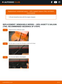 How to carry out replacement: Wiper Blades 1.6 S (C19, D19) OPEL KADETT E (39_, 49_)