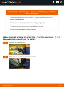 How to carry out replacement: Wiper Blades 1.6 (AT151_) TOYOTA CARINA II (_T15_)