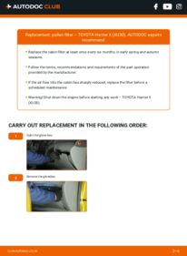 How to carry out replacement: Pollen Filter 2.4 4WD (ACU35_) TOYOTA Harrier II (XU30)