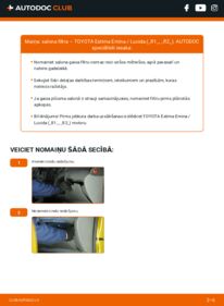 Kā veikt nomaiņu: 2.4 (TCR10G, TCR11G, TCR10W) TOYOTA Estima Emina / Lucida (_R1_, _R2_) Salona filtrs